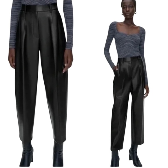 Aritzia Wilfred warm cognac pleated faux leather high rise CARROT pants 0 - Picture 3 of 14